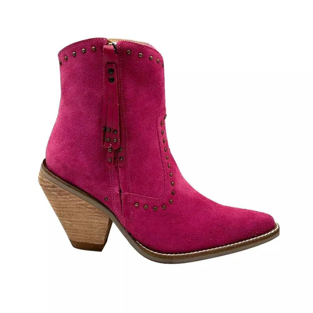 Dingo Classy N Sassy Women's Western Boot Size 8.5 Fuchsia Suede Upper Side Zip - Picture 2 of 13